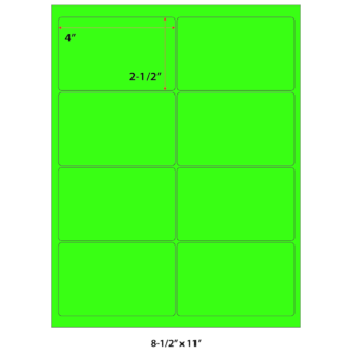 4" x 2.5" Laser Sheets - Neon Green - 100 Sheets