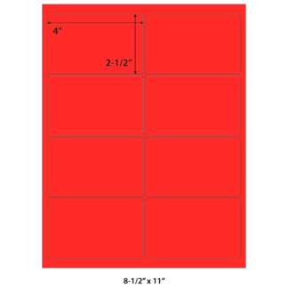 4" x 2.5" Laser Sheets - Neon Red - 100 Sheets
