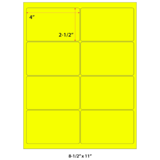 4" x 2.5" Laser Sheets - Neon Yellow - 100 Sheets