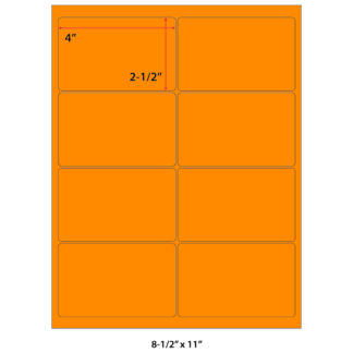 4" x 2.5" Laser Sheets - Neon Orange - 100 Sheets
