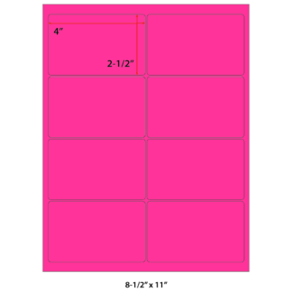 4" x 2.5" Laser Sheets - Neon Pink - 100 Sheets