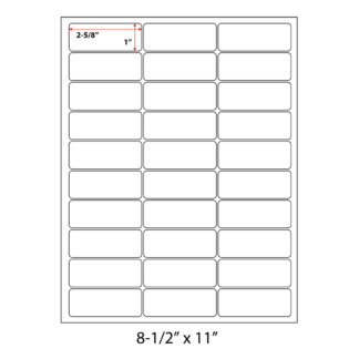 2.625" x 1" Laser Sheets - White - 100 Sheets