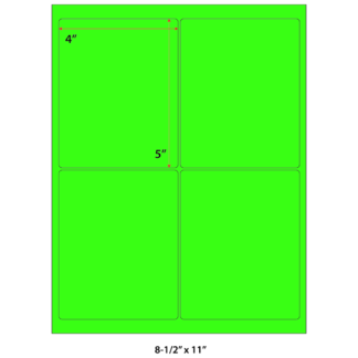 4" x 5" Laser Sheets - Neon Green - 100 Sheets