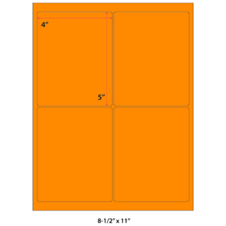 4" x 5" Laser Sheets - Neon Orange - 100 Sheets