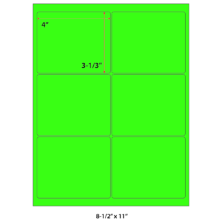 4" x 3.3333" Laser Sheets - Neon Green - 100 Sheets