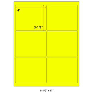 4" x 3.3333" Laser Sheets - Neon Yellow - 100 Sheets