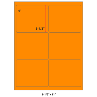 4" x 3.3333" Laser Sheets - Neon Orange - 100 Sheets