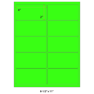 4" x 2" Laser Sheets - Neon Green - 100 Sheets