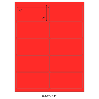 4" x 2" Laser Sheets - Neon Red - 100 Sheets