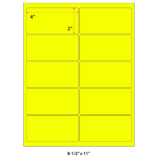 4" x 2" Laser Sheets - Neon Yellow - 100 Sheets