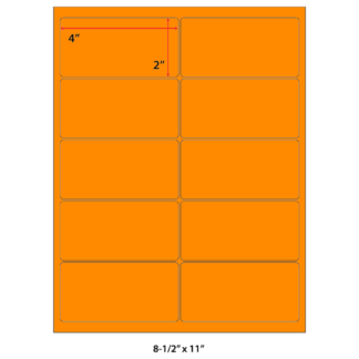 4" x 2" Laser Sheets - Neon Orange - 100 Sheets