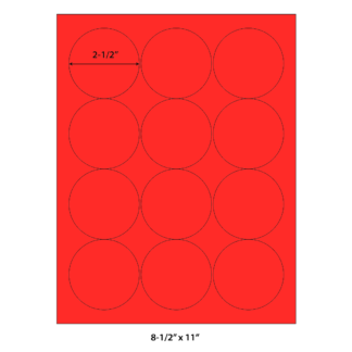 2.5" Circle Laser Sheets - Neon Red - 100 Sheets