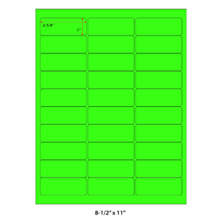 2.625" x 1" Laser Sheets - Neon Green - 100 Sheets