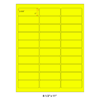 2.625" x 1" Laser Sheets - Neon Yellow - 100 Sheets