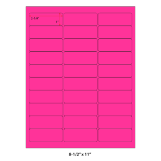 2.625" x 1" Laser Sheets - Neon Pink - 100 Sheets